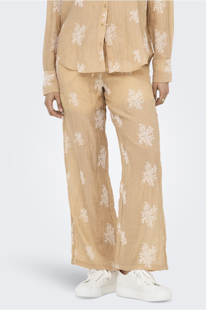 JDYTHEO HW WIDE EMBROIDERY PANT WVN 15352649 LATTE/FLOWER EMB
